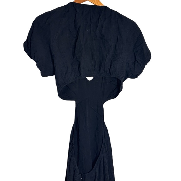 ASTR Puff Sleeve Cutout Gauze Midi Sundress In Black Size L So Cute Linen Blend - Picture 5 of 7